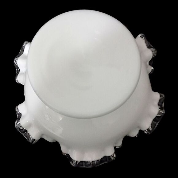 Fenton Silver Crest Compote Pedestal Dish Milk Glass Ruffled Edge Mid Century. - Picture 4 of 16